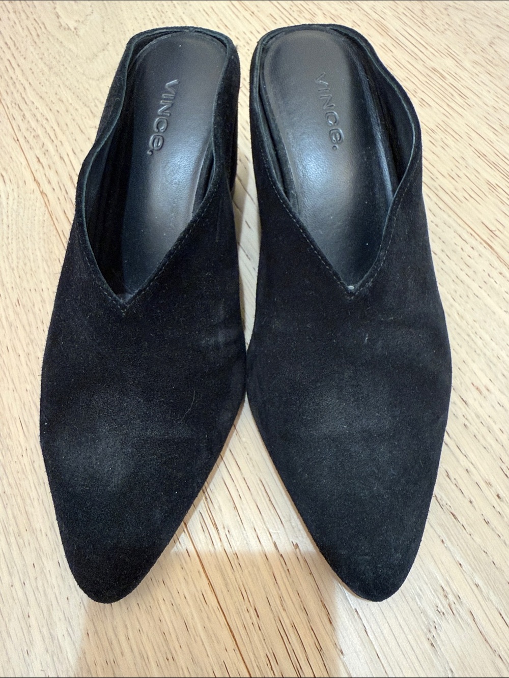 Vince Black Suede Pointed V-Cut Mules